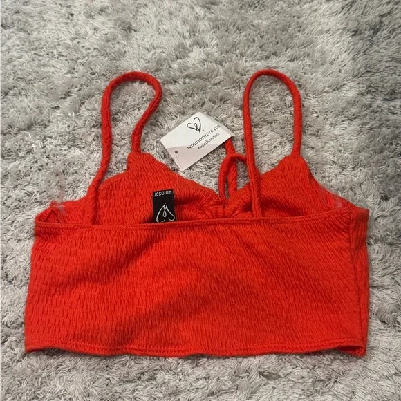 NWT! Windsor Red Orange Smocked Ring-Front Crop  Tank Top - Picture 3 of 7